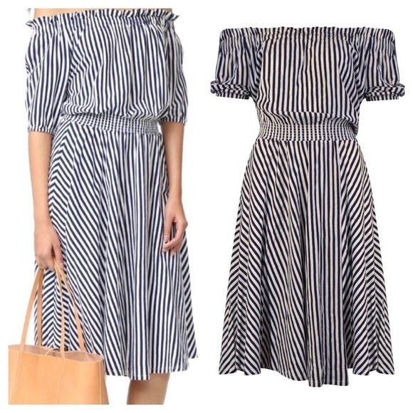MDS Stripes / Mark Sikes Striped Smock Dress midi off shoulder small 1 - Picture 1 of 6